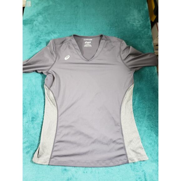 Asics Top Size Large Womens Gray Performance Athletic Ladies Motion Dry Logo - Picture 2 of 8